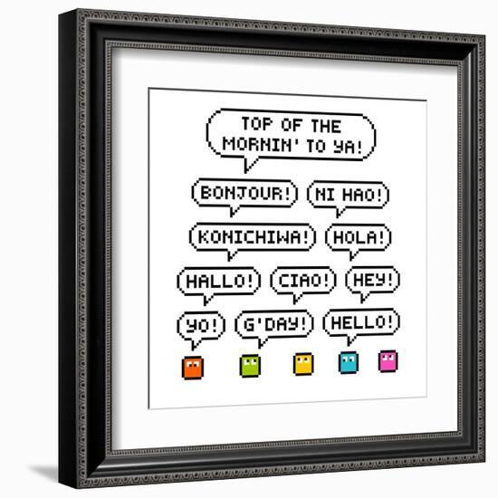 8-Bit Pixel International Hello Greetings-wongstock-Framed Art Print