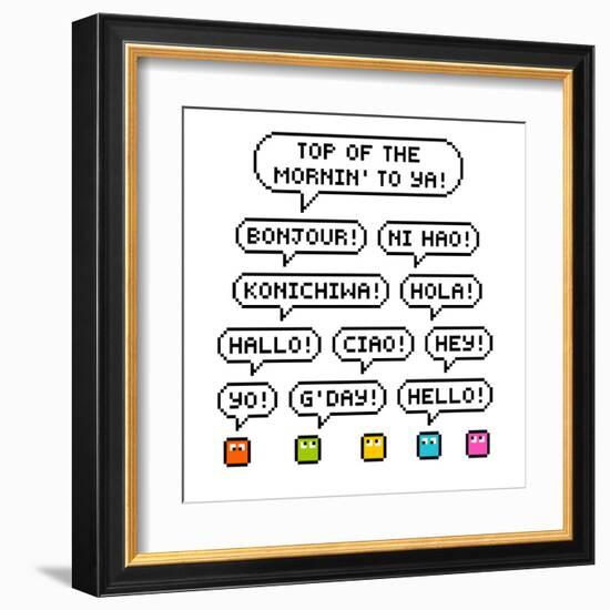 8-Bit Pixel International Hello Greetings-wongstock-Framed Art Print