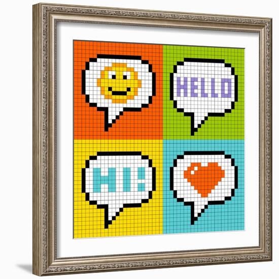 8-Bit Pixel Online Messaging Bubbles-wongstock-Framed Art Print