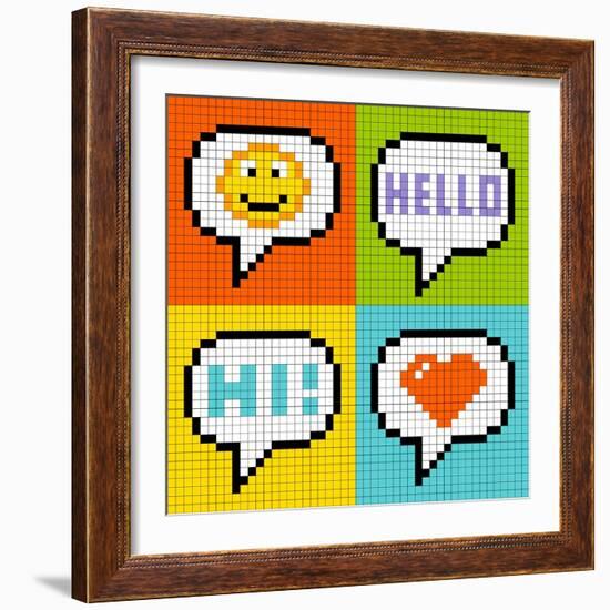 8-Bit Pixel Online Messaging Bubbles-wongstock-Framed Art Print