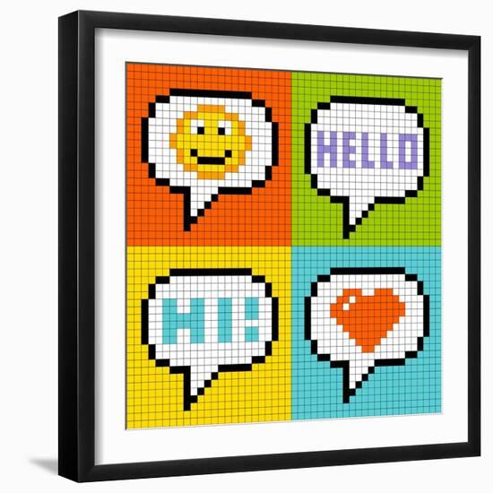 8-Bit Pixel Online Messaging Bubbles-wongstock-Framed Art Print