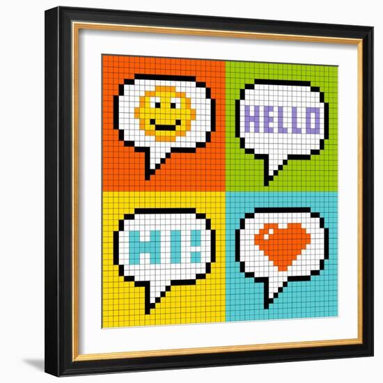 8-Bit Pixel Online Messaging Bubbles-wongstock-Framed Art Print