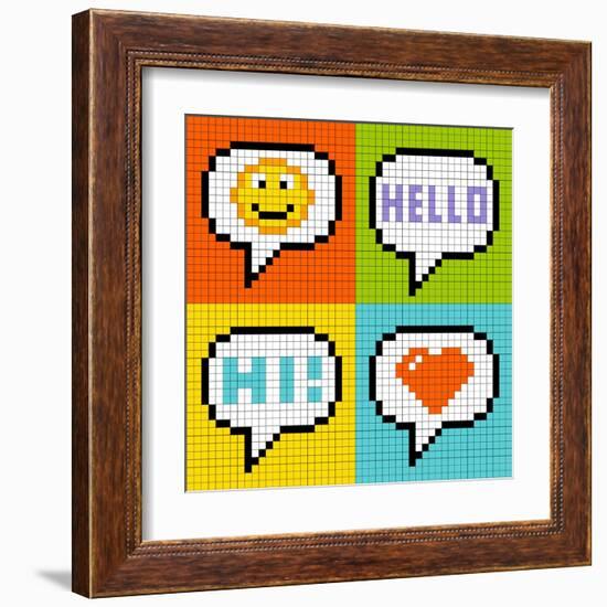 8-Bit Pixel Online Messaging Bubbles-wongstock-Framed Art Print