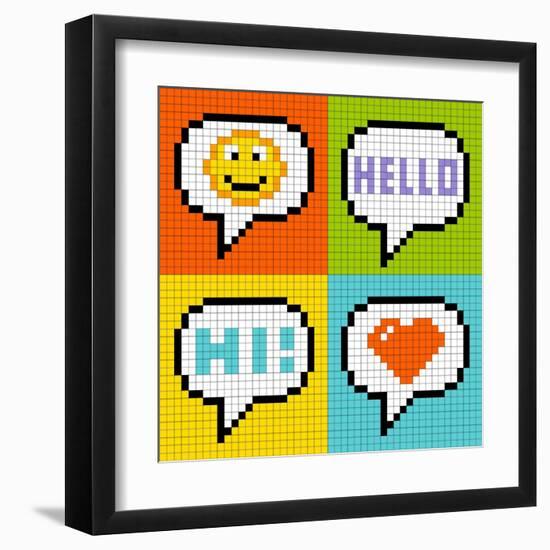 8-Bit Pixel Online Messaging Bubbles-wongstock-Framed Art Print