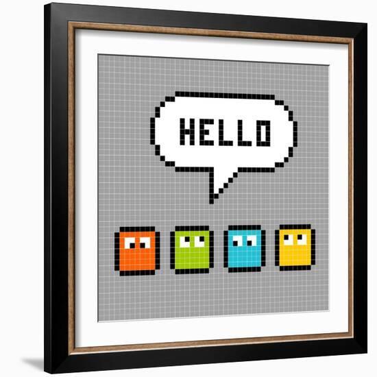 8-Bit Pxiel Characters Say Hello-wongstock-Framed Art Print