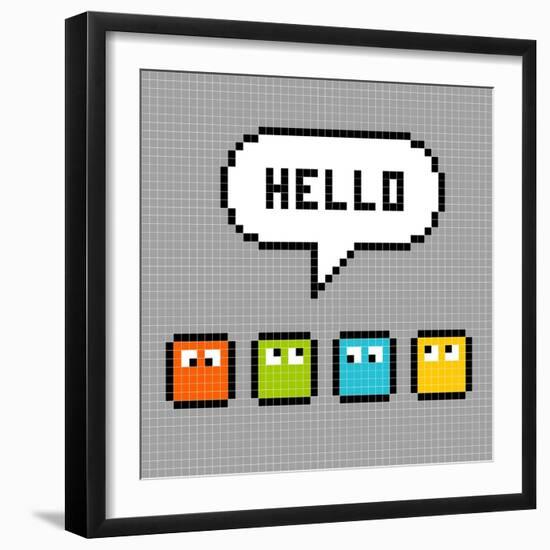 8-Bit Pxiel Characters Say Hello-wongstock-Framed Art Print