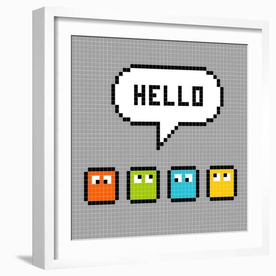 8-Bit Pxiel Characters Say Hello-wongstock-Framed Art Print