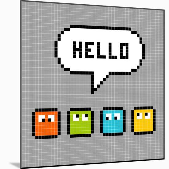 8-Bit Pxiel Characters Say Hello-wongstock-Mounted Art Print