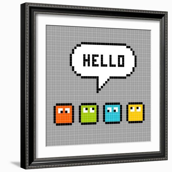 8-Bit Pxiel Characters Say Hello-wongstock-Framed Art Print