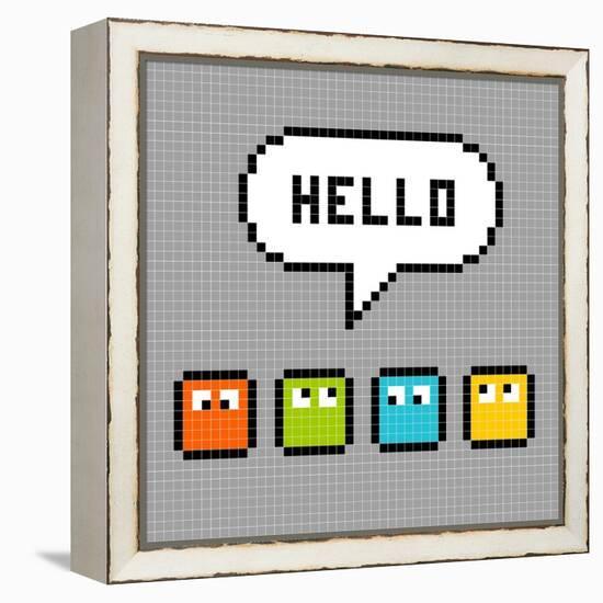 8-Bit Pxiel Characters Say Hello-wongstock-Framed Stretched Canvas