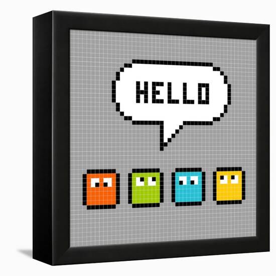 8-Bit Pxiel Characters Say Hello-wongstock-Framed Stretched Canvas