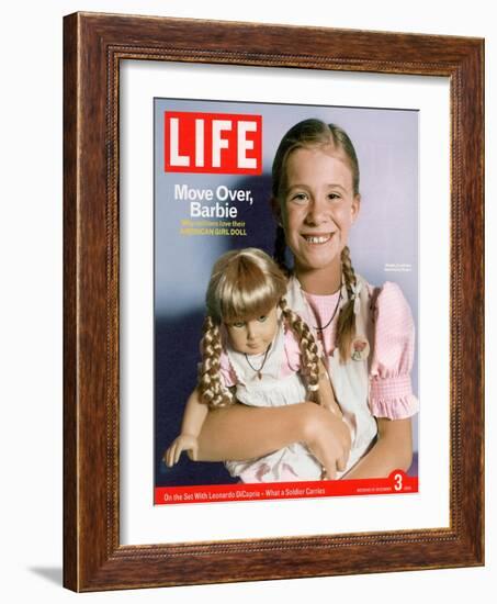 8-year-old Amelia and her American Girl doll Kristen on the cover of LIFE 12-03-2004.-Erin Patrice O'brien-Framed Photographic Print