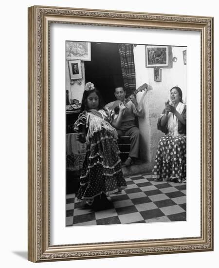 8-Year Old Gypsy Dancer with Her Parents-null-Framed Photographic Print