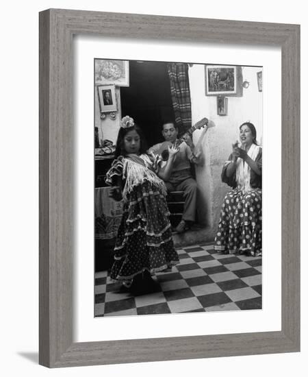 8-Year Old Gypsy Dancer with Her Parents-null-Framed Photographic Print