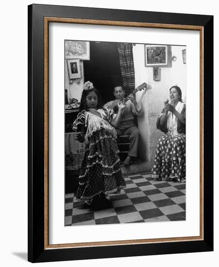 8-Year Old Gypsy Dancer with Her Parents-null-Framed Photographic Print