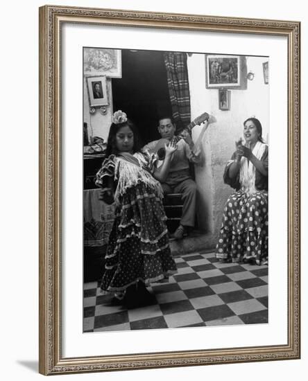 8-Year Old Gypsy Dancer with Her Parents-null-Framed Photographic Print