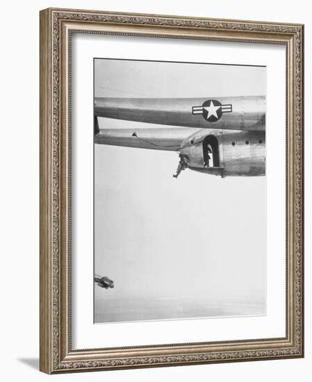 82nd Airborne Trooper Demonstrating Perfect Jump Form with Hands Clenched-Hank Walker-Framed Photographic Print