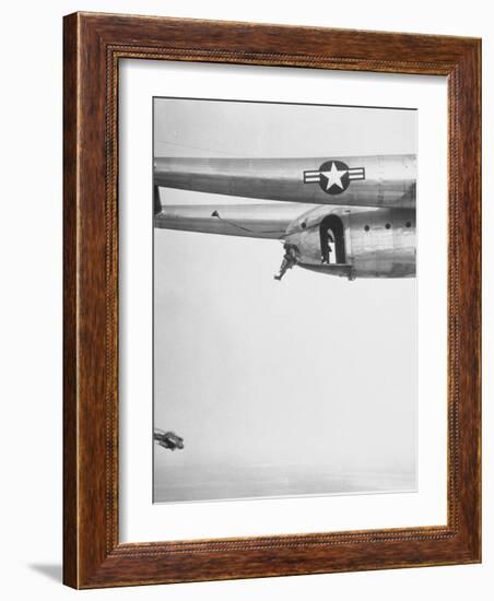 82nd Airborne Trooper Demonstrating Perfect Jump Form with Hands Clenched-Hank Walker-Framed Photographic Print