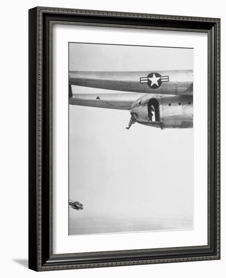 82nd Airborne Trooper Demonstrating Perfect Jump Form with Hands Clenched-Hank Walker-Framed Photographic Print