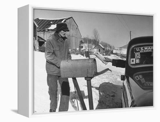 85 Year-Old Elmer Bull Out to Meet Rural Mailman Mark Whalon Making Rounds in Sub-Zero Weather-null-Framed Premier Image Canvas