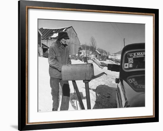 85 Year-Old Elmer Bull Out to Meet Rural Mailman Mark Whalon Making Rounds in Sub-Zero Weather-null-Framed Photographic Print