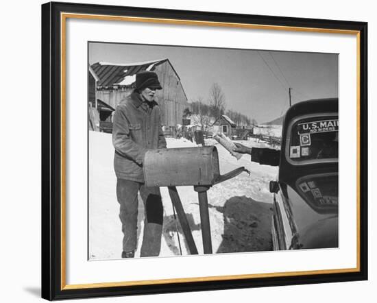 85 Year-Old Elmer Bull Out to Meet Rural Mailman Mark Whalon Making Rounds in Sub-Zero Weather-null-Framed Photographic Print