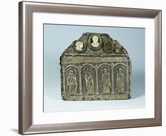 8th Century Embossed Gilt Silver Reliquary Set with Gemstones, Vitreous Paste and Cameos-null-Framed Giclee Print