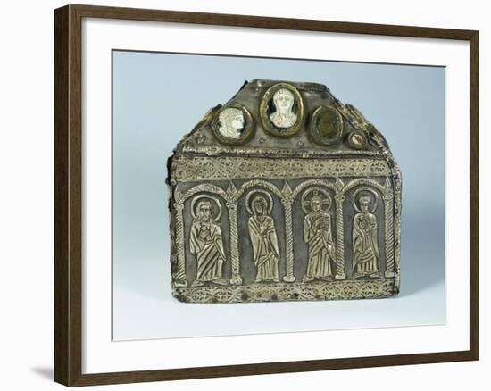 8th Century Embossed Gilt Silver Reliquary Set with Gemstones, Vitreous Paste and Cameos-null-Framed Giclee Print