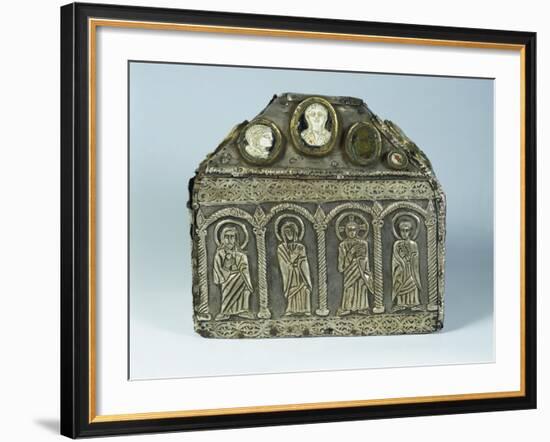 8th Century Embossed Gilt Silver Reliquary Set with Gemstones, Vitreous Paste and Cameos-null-Framed Giclee Print