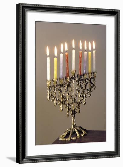 9-Branched Candelabra Used in Judaism at Hannukah-null-Framed Photographic Print