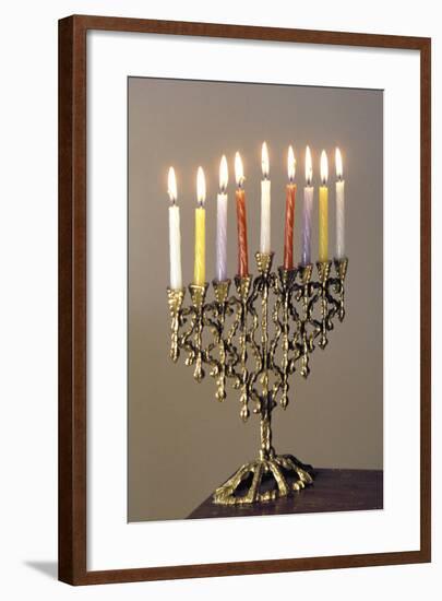 9-Branched Candelabra Used in Judaism at Hannukah-null-Framed Photographic Print