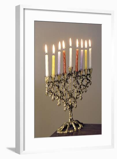 9-Branched Candelabra Used in Judaism at Hannukah-null-Framed Photographic Print