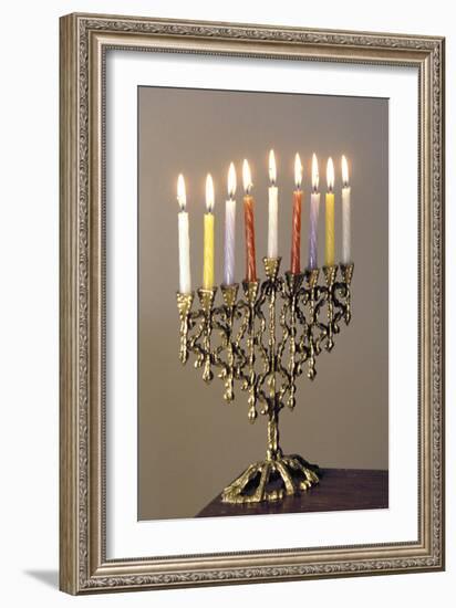 9-Branched Candelabra Used in Judaism at Hannukah-null-Framed Photographic Print