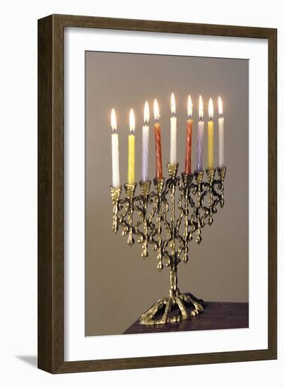 9-Branched Candelabra Used in Judaism at Hannukah-null-Framed Photographic Print