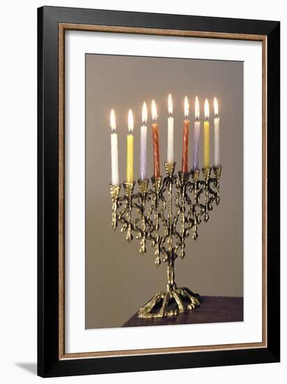 9-Branched Candelabra Used in Judaism at Hannukah-null-Framed Photographic Print