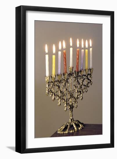 9-Branched Candelabra Used in Judaism at Hannukah-null-Framed Photographic Print