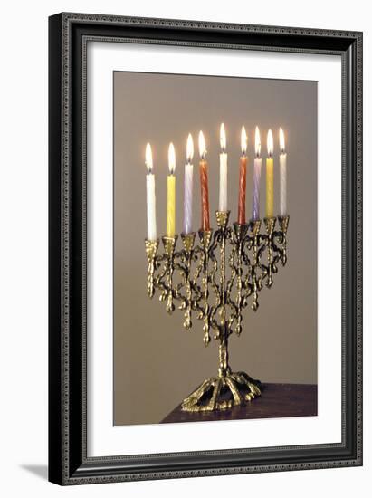 9-Branched Candelabra Used in Judaism at Hannukah-null-Framed Photographic Print