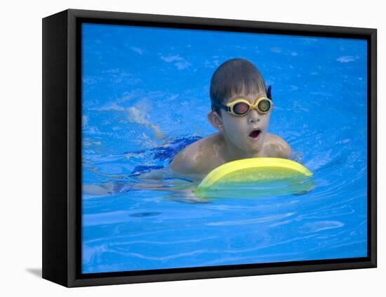 9 Year Old Boy Swimming in Pool, Kiamesha Lake, New York, USA-Paul Sutton-Framed Premier Image Canvas
