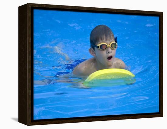 9 Year Old Boy Swimming in Pool, Kiamesha Lake, New York, USA-Paul Sutton-Framed Premier Image Canvas