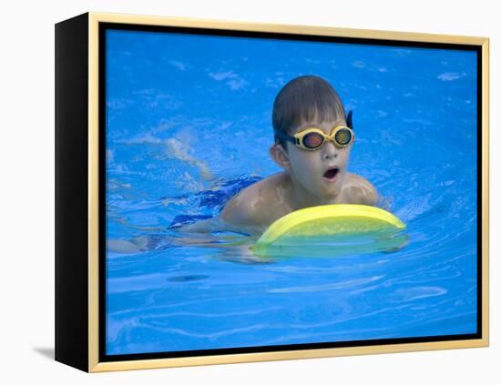 9 Year Old Boy Swimming in Pool, Kiamesha Lake, New York, USA-Paul Sutton-Framed Premier Image Canvas