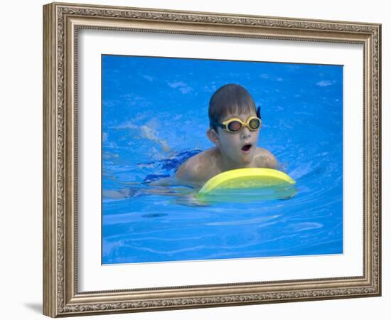 9 Year Old Boy Swimming in Pool, Kiamesha Lake, New York, USA-Paul Sutton-Framed Photographic Print