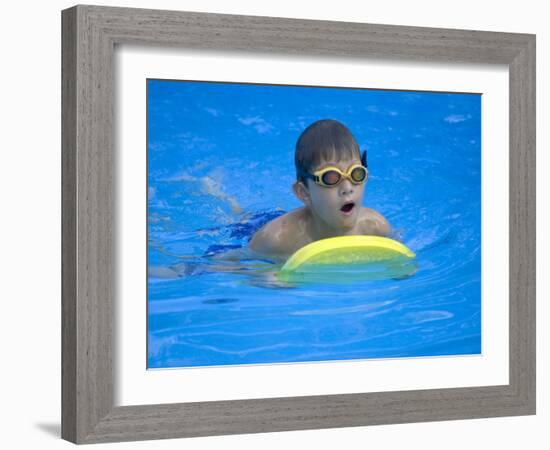 9 Year Old Boy Swimming in Pool, Kiamesha Lake, New York, USA-Paul Sutton-Framed Photographic Print