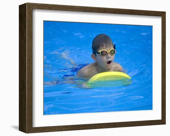 9 Year Old Boy Swimming in Pool, Kiamesha Lake, New York, USA-Paul Sutton-Framed Photographic Print