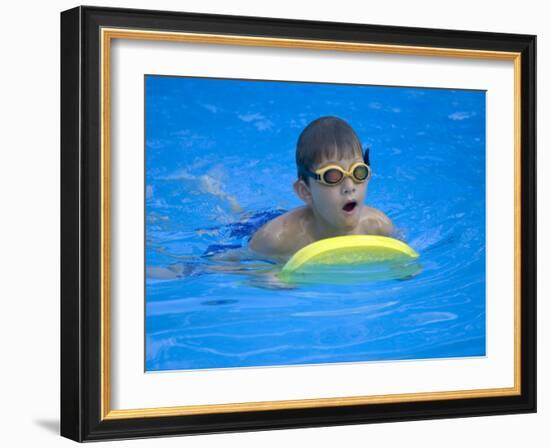 9 Year Old Boy Swimming in Pool, Kiamesha Lake, New York, USA-Paul Sutton-Framed Photographic Print