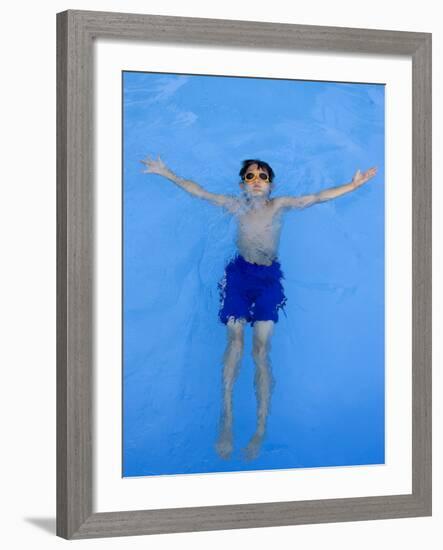 9 Year Old Boy Swimming in Pool, Kiamesha Lake, New York, USA-Paul Sutton-Framed Photographic Print