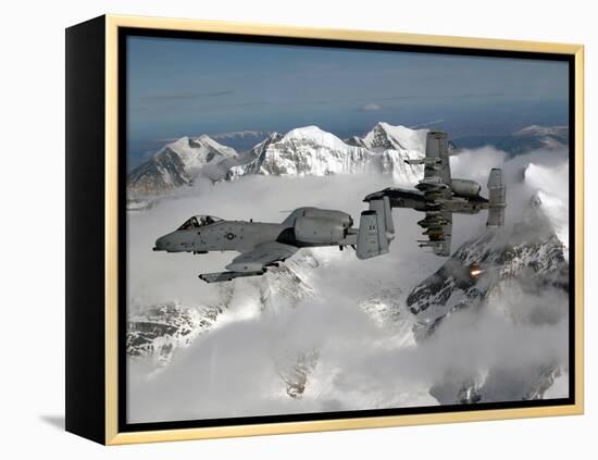 A-10 Thunderbolt II's Fly Over Mountainous Landscape-Stocktrek Images-Framed Premier Image Canvas