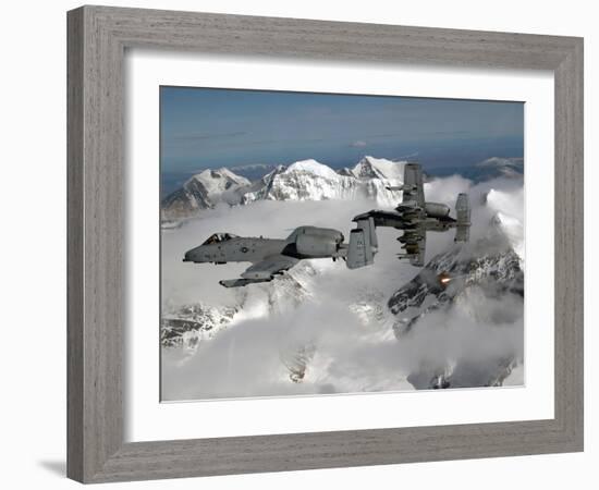 A-10 Thunderbolt II's Fly Over Mountainous Landscape-Stocktrek Images-Framed Photographic Print