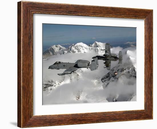 A-10 Thunderbolt II's Fly Over Mountainous Landscape-Stocktrek Images-Framed Photographic Print