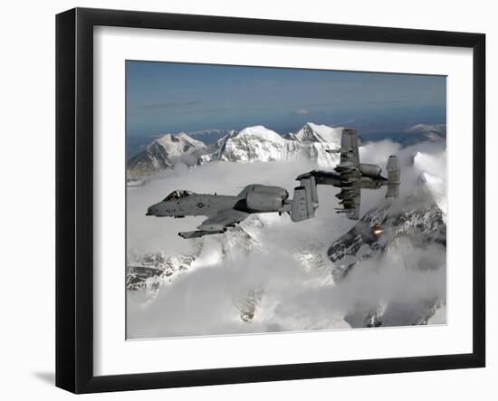A-10 Thunderbolt II's Fly Over Mountainous Landscape-Stocktrek Images-Framed Photographic Print
