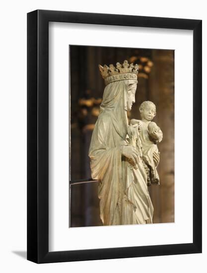 A 14th century Virgin and Child statue in Notre Dame cathedral, France-Godong-Framed Photographic Print